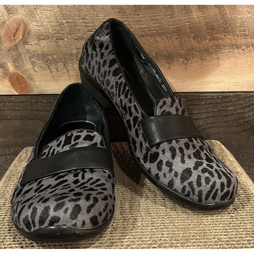 Dansko Oksana Loafers Women's 37/ 6.5 Black Grey Cheetah Calf Hair Slip On Shoes